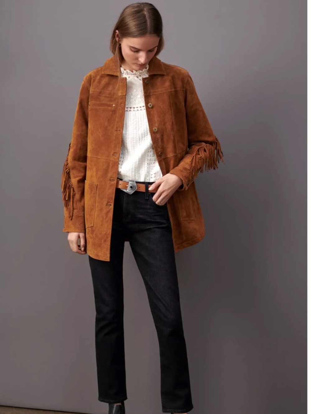 NWT Anthropologie Pilcro Danae Fringed Suede Jacket Sz SP - Picture 3 of 12